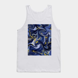 Delft Blue and Gold Silk Marble - Blue and White Liquid Paint Pattern Tank Top